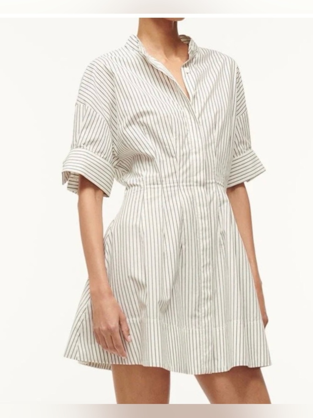 STAUD MINI LORENZA DRESS IVORY MICRO STRIPE